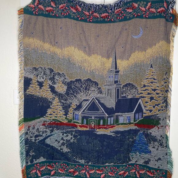 Tapestry Throw Blanket – Mohawk Home, Blue & White, 58x47 Winter Christmas Night - Picture 3 of 4